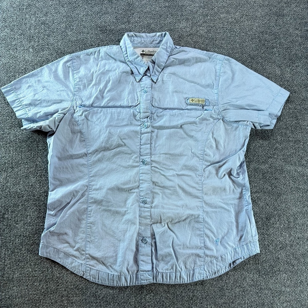 Columbia Womens Light Blue Short Sleeve Button Down Fishing Sun Shirt L Gorpcore